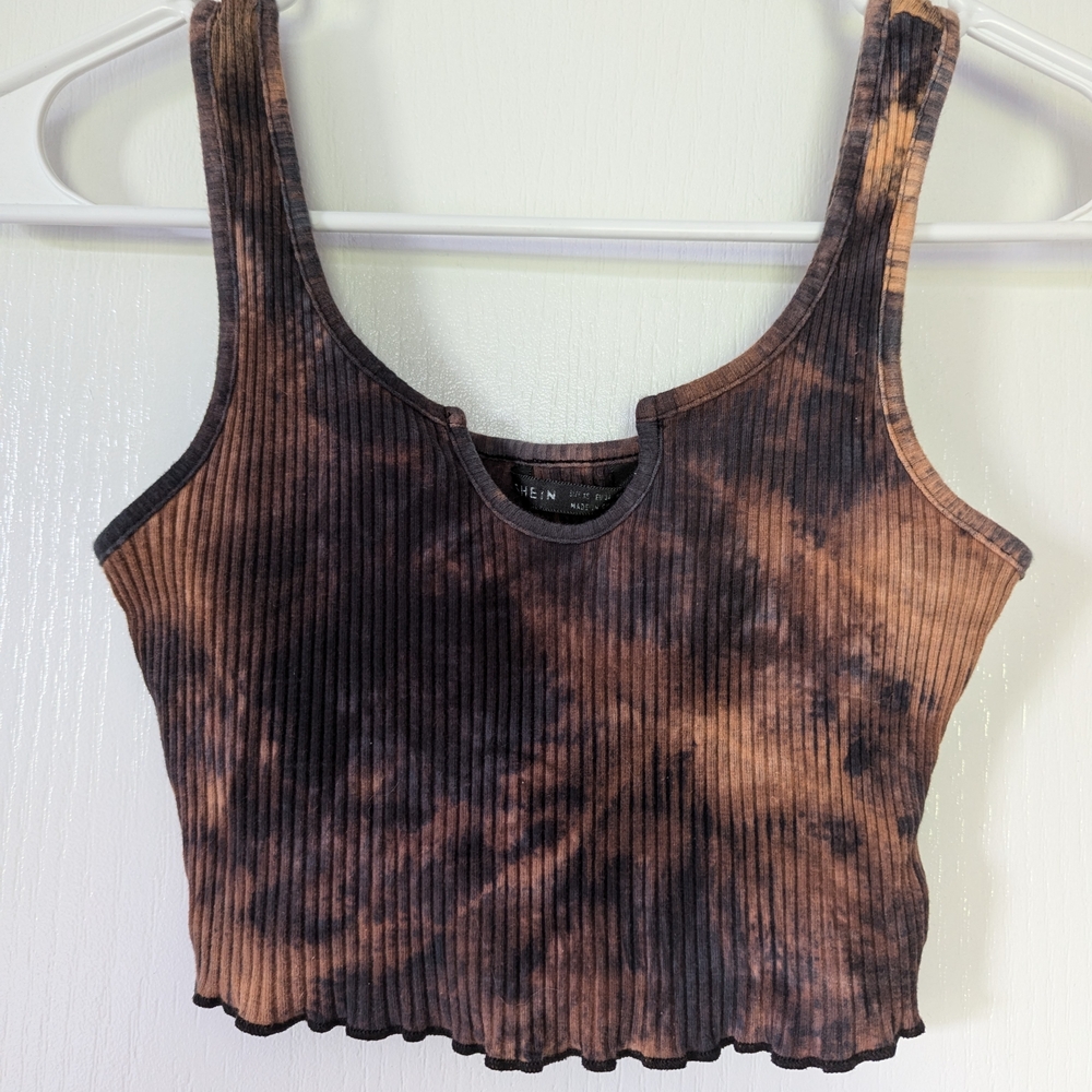 Shein Black and Brown Tie-Dye Ribbed Crop Top